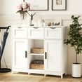 thumbnail image 1 of 35.4" Accent Storage Cabinet, Modern Multi-Function Storage Sideboard with 3 Drawers, 2 Doors, 3 Adjustable Shelves, Side Console Table for Living Room, Bedroom, Kitchen, Dining Room, Entryway, White, 1 of 6