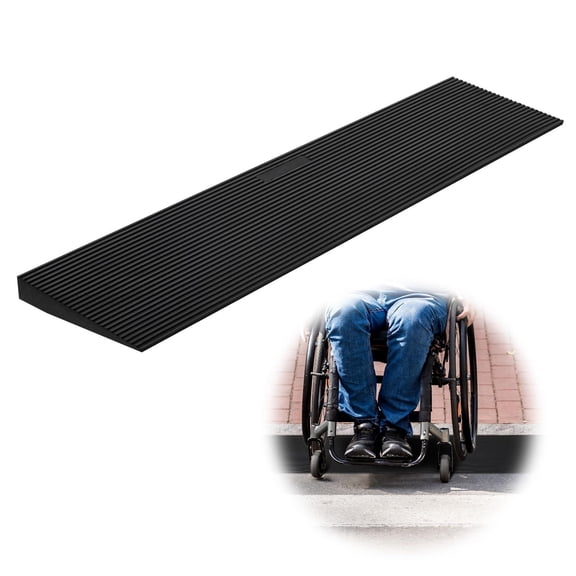 35.4" Adjustable Cuttable Rubber Threshold Ramp 1.2" Rise, Standard Size, Black, Wheelchair Doorway Access, 33069LBS Max