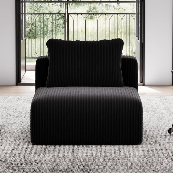 35.4 Armless Modular Sofa Seat, Individually Wrapped Coil Support & Corduroy Fabric, Zero Assembly for Custom Sectional, Black