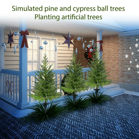 35.4" Artificial Cedar Topiary Trees with Ground Spike, Artificial Shrubs Bushes Fake Pine Tree Evergreen Plants UV Resistant for Indoor Outdoor Front Porch Entryway Garden Decor