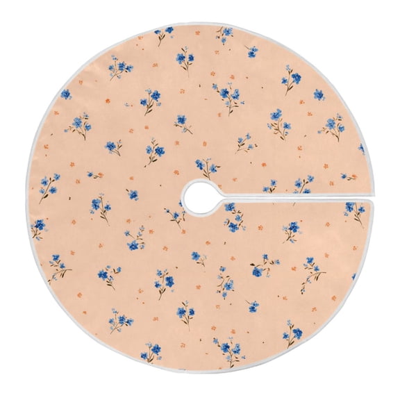35.4" Christmas Tree Skirt Soft Round Xmas Tree Skirt for Holiday Decor Small Blue and Orange Flowers