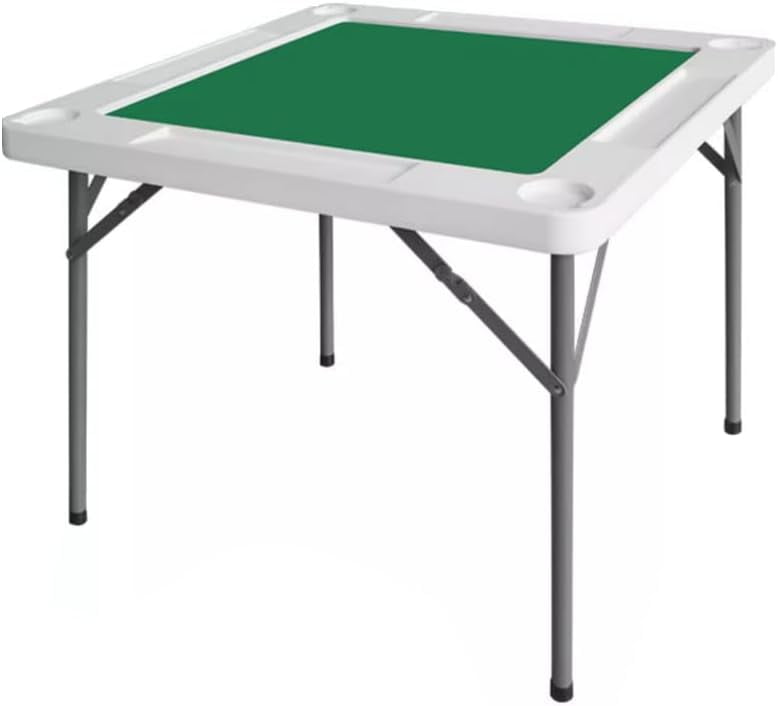 35.4" Folding Square Mahjong Table, Foldable Card Table with Cup Holders Chip Grooves Portable Folding Game Table for 4 Players Domino Table (White)