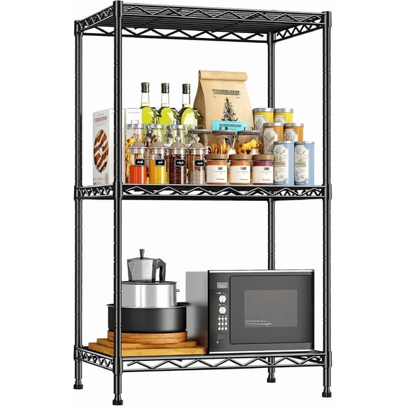 35.4''H Shelf 3 Tier Storage Shelves Metal Shelving,Adjustable Small Wire Shelving Unit,Utility Steel Shelving Organizer Storage Rack for Kitchen Bedroom Laundry Pantry Office,17.7''Wx11.8''D,Black