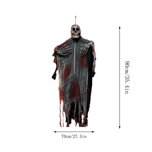 35.4" Halloween Decorations Grim Reaper,Dark Hanging Ghost Decor Horror Robe for Halloween Yard Tree Graveyard Hanging Decorations Haunted House Outside Decor (Blood-Red)