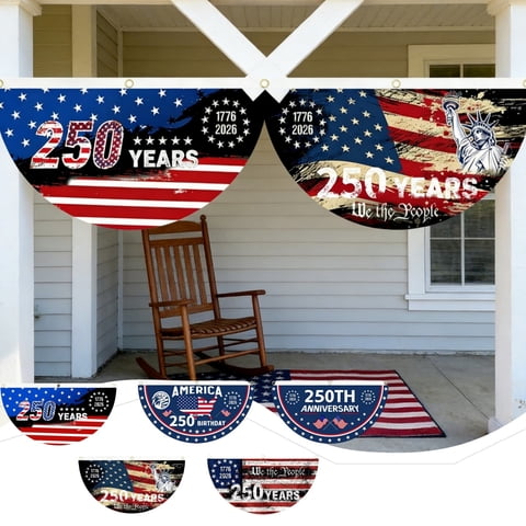 35.4 Inch Double Layer 250th Anniversary Flag Polyester Commemorative Banner Light Blocking Windproof Decor for Wall Fence Front Door Outdoor A