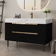 thumbnail image 1 of 35.4 Inch Modern Bathroom Vanity with Undermount Sink, Durable Sintered Stone Countertop, Waterproof Solid Wood Cabinet, Four Soft Close Drawers, Free Standing or Wall Mount Installation, 1 of 9