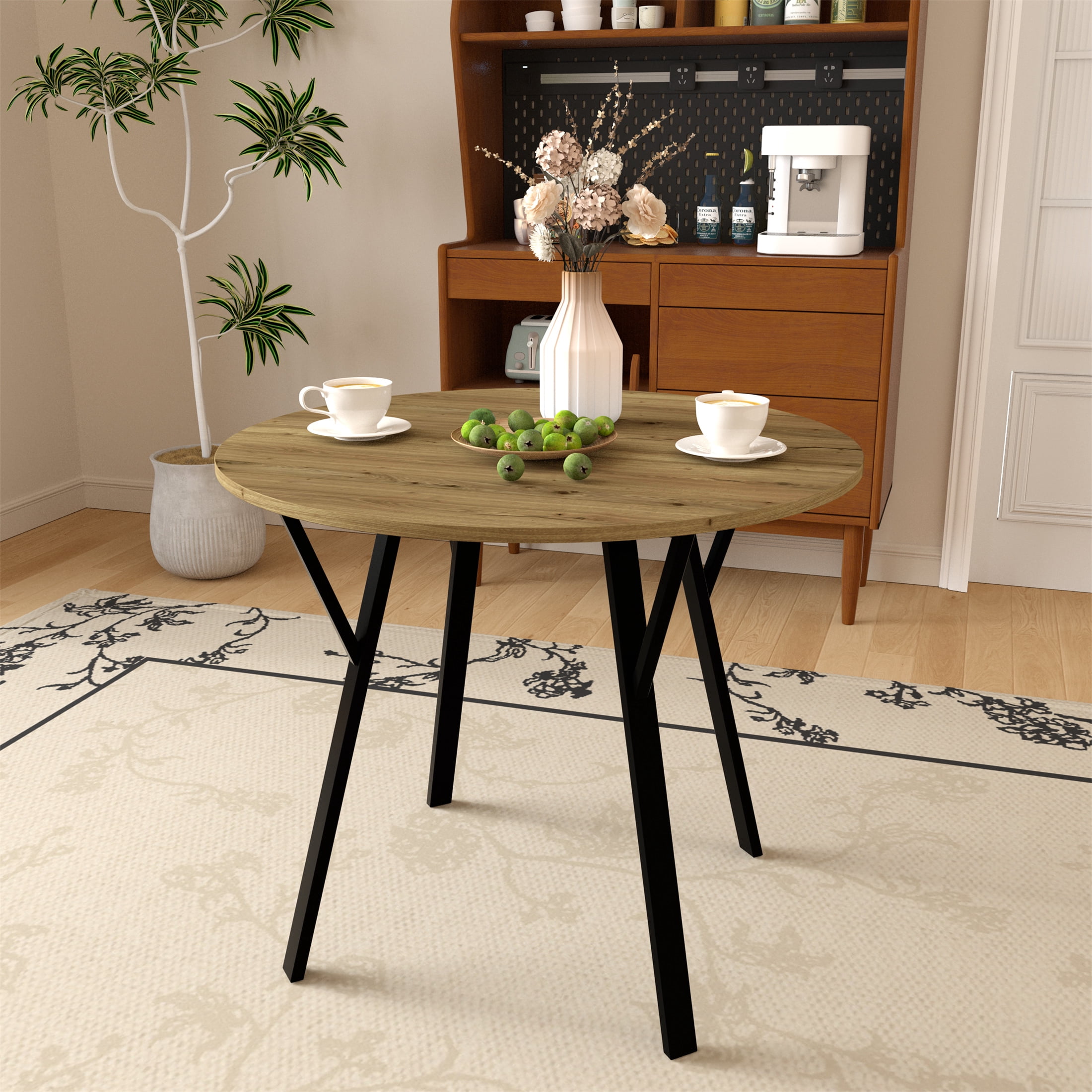 35.4 Inch Round Dining Table for Kitchen, Rustic Brown Small Circle ...