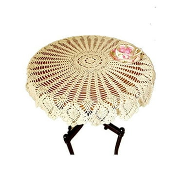 35.4 Inch Vintage White Handmade Crochet Lace Doilies Crochet Tablecloths Round Cotton Heritage Table Cover Round Table Topper Wedding Home Party Decor