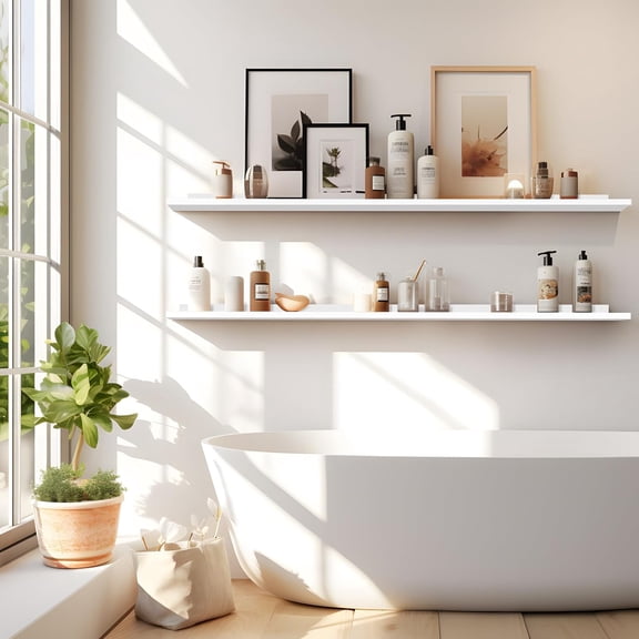 35.4-Inch White Floating Shelves for Wall Storage Set of 4 - Modern Minimalist Picture Ledge Shelf Wall Decor for Kitchen, Bedroom, Bathroom, and Living Room, Large Floating Shelves