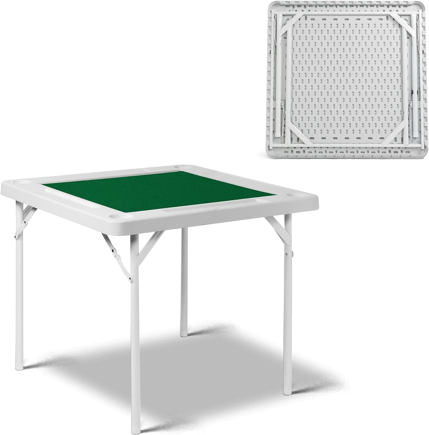 35.4'' Mahjong Table Folding Domino Table Square 4 Player Card Table Portable Poker Table with 4 Cup Holders & 4 Chip Grooves Foldable Game Puzzle Table for Table, Board Game, Camping