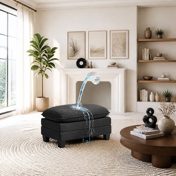 35.4" Ottoman, Waterproof Upholstered Footstool with Soft Cushion, Versatile Seating for Living Room, Bedroom, Black