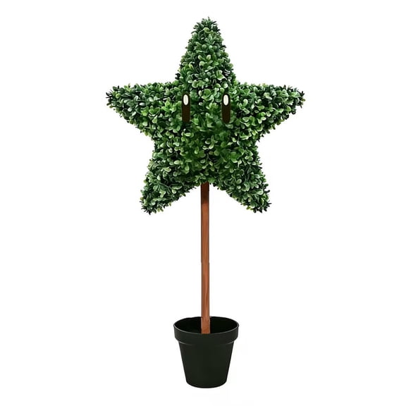 35.4" Power Star Artificial Topiary Tree - Super Star Shaped Faux Boxwood Potted Plant - Fun Gamer Room Decor & Outdoor Porch Decoration for Power Star Fans