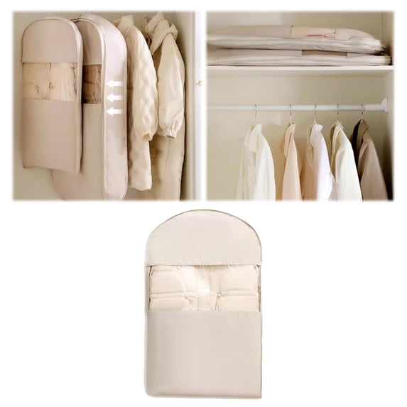 35.4" Space Saving Compression Garment Bag - Self Compression Zipper Hanging Bag for Coats, Down Jackets, Suits, Closet Organizer & Travel Storage