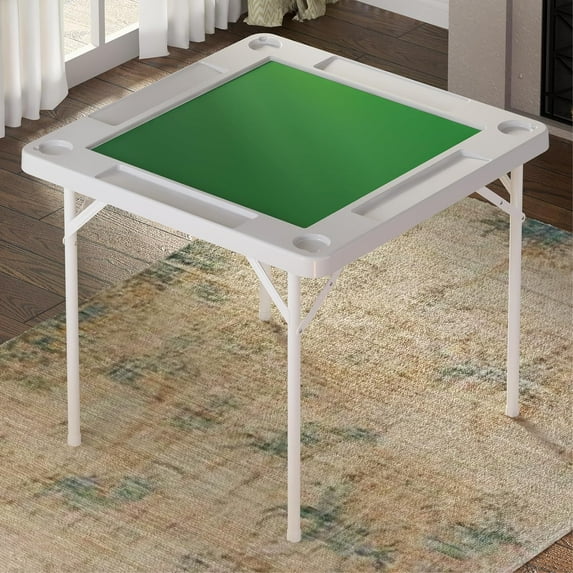 35.4" Square Folding Card Table, Mahjong Table with Green Felt,Chip Trays and Cup Holders, Portable Domino Tables for 4 Players, Card Game Tables for Mahjong Poker Domino Game
