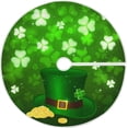 thumbnail image 1 of 35.4" St. Patrick''s Day Christmas Tree Skirt,Shamrock Green Clover Leaves Leprechaun Hat Horseshoes Beer Rainbow Candy Suede Xmas Tree Skir Suitable for St. Patrick''s Day Holiday Party Decorat, 1 of 6