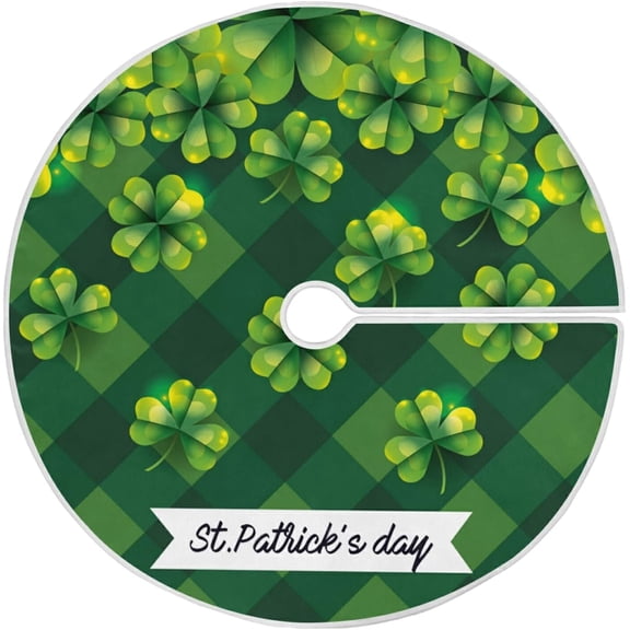 35.4" St. Patrick''s Day Christmas Tree Skirt,Shamrock Green Clover Leaves Leprechaun Hat Horseshoes Beer Rainbow Candy Suede Xmas Tree Skir Suitable for St. Patrick''s Day Holiday Party Decorat
