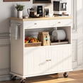 thumbnail image 1 of 35.4'' W Rolling Kitchen Island with Storage Cabinet, Portable Mobile Island Table with 2 Drawers, Wood Top Kitchen Cart with Towel Rack & Lockable Wheels, White, 1 of 10