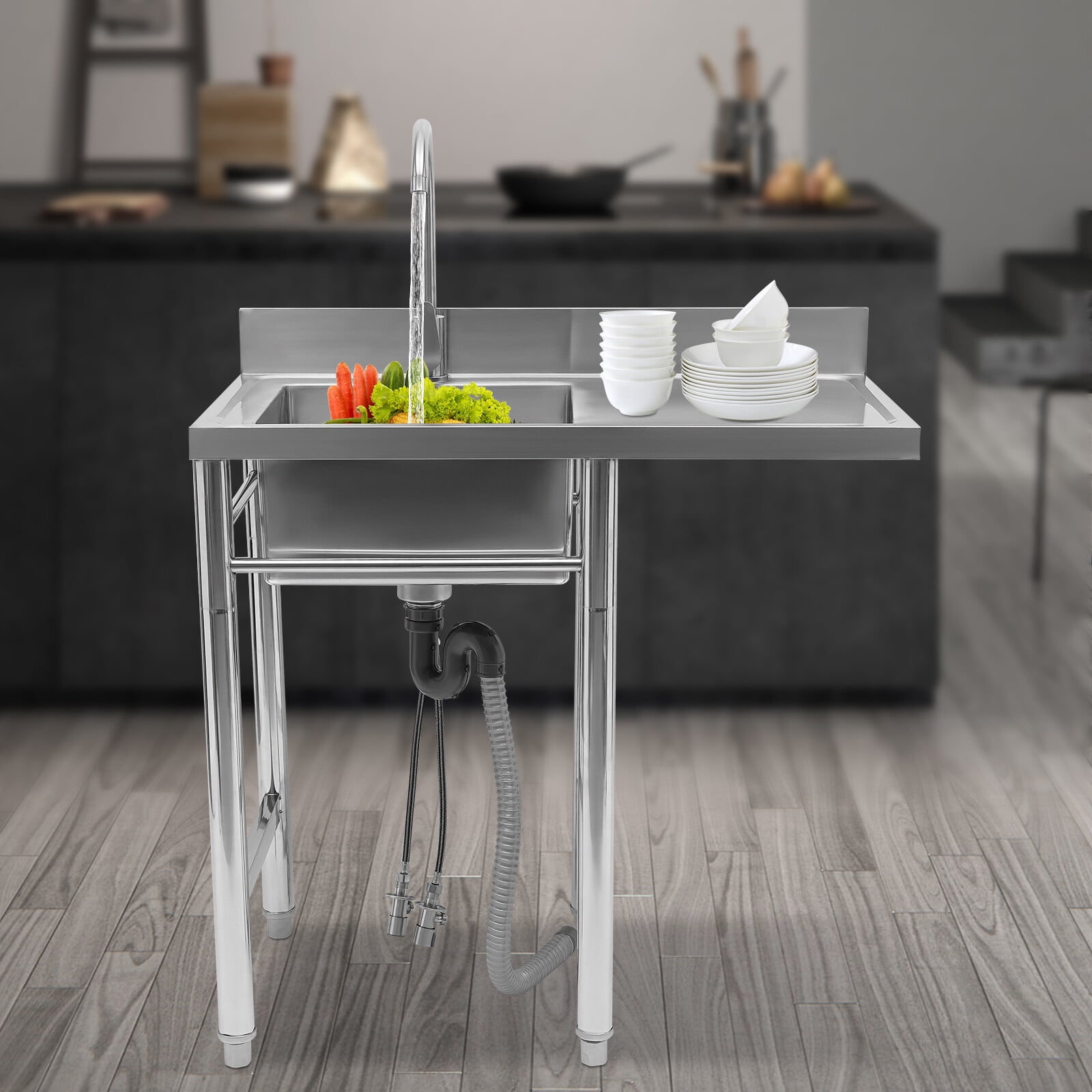 35.4" W x 21.2" D x 39.3" H Stainless Steel Utility Sink with Drainboard & Faucet