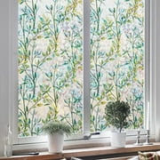 35.4" X 157.5" 3D Window Privacy Film, Stain Glass Decorative Window Film, Static Cling Non-Adhesive, Forest Decals Window Stickers, Heat Blocking Reusable Window Tint for Home