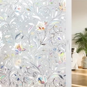 35.4" X 157.5" Rainbow Window Privacy Film, Stain Glass Decorative Window Film, Static Cling Non-Adhesive, Tulip Decals Window Stickers, Heat Blocking Reusable 