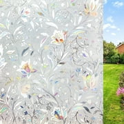 35.4" X 157.5" Rainbow Window Privacy Film, Stain Glass Decorative Window Film, Static Cling Non-Adhesive, Tulip Decals Window Stickers, Heat Blocking Reusable Window Tint for Home