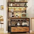 thumbnail image 1 of 35.4 inch Bakers Rack with Storage, Power Outlet and LED Lights, Coffee Bar Cabinet, Microwave Stand Kitchen Cabinet, 1 of 7