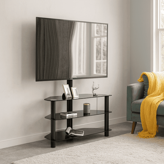 35.4 inch Black Multi-function TV Stand Height Adjustable Bracket Swivel 3-Tier