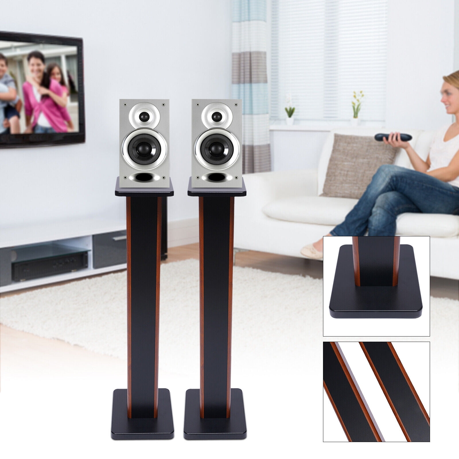 35.4 inch Wood Bookshelf Speaker Stands Studio Monitor Speaker Stand