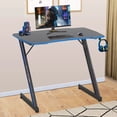thumbnail image 1 of 35.4 inch Z Shaped Gaming Desk , PC Computer Desk with Headphone Hook for Small Area Corner Ergonomic Gaming Table for Game Players Portable Sturdy Gaming Workstation for Home Office, Blue, 1 of 7