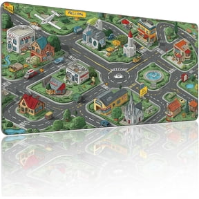 35.4 x 15.7 Inches XXL Large Gaming Mouse Pad, Cartoon City Street Map Design, Non-Slip Base, Waterproof and Scratch-Resistant Surface, Suitable for Home and Casual Gaming Desktop mats