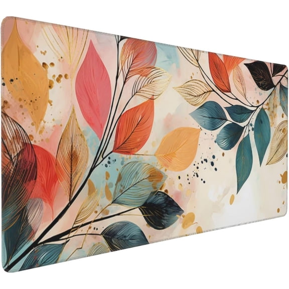 35.4 x 15.7 in, XXL Large Mouse Pad for Desk, Extended Keyboard Mouse Mat for Computer Office, Big Mouse pad with Stitched Edges, Gaming Pc-Boho Leaves
