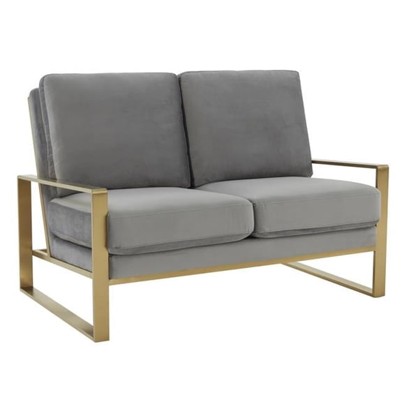 35.4 x 53.1 x 34.8 in. Jefferson Contemporary Modern Velvet Loveseat with Gold Frame, Light Grey
