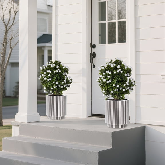 35-40*69cm Artificial Ginkgo Inserted Into 2 Outdoor Garden Decorative Trees With White Flowers.