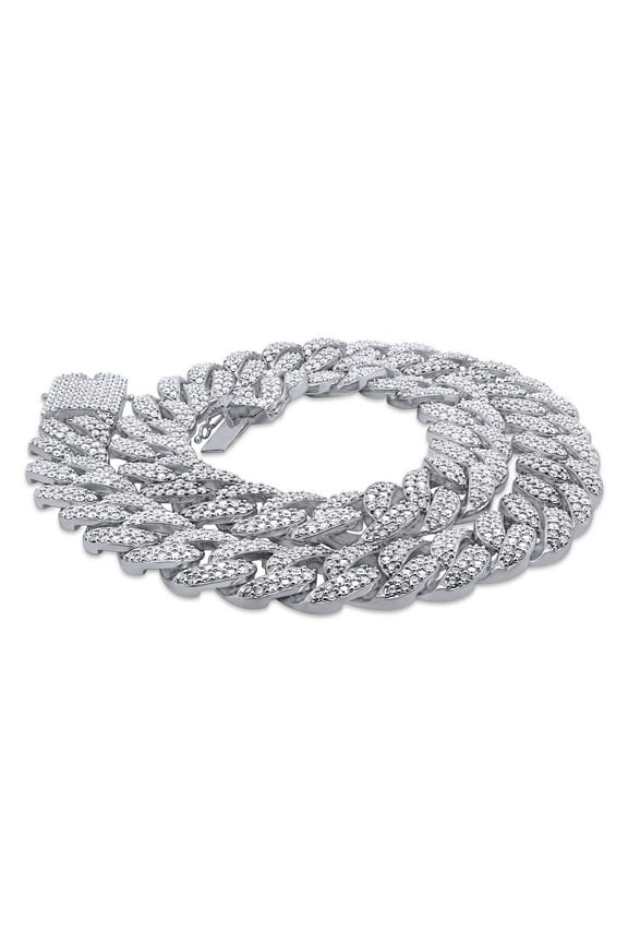 35.40 Ct Round Cut Lab Created Moissanite Diamond 18MM Two Row Cuban Link Chain Necklace For Men In 14k White Gold Over 925 Sterling Silver, 18" Length, Color : G-H, Clarity : VVS1