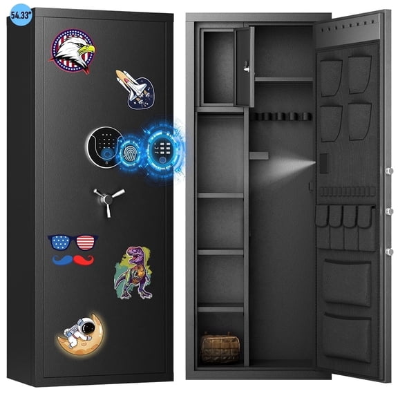 Kavey 16-22 Large Gun Safe, Unassembled Fingerprint Gun Safe with Adjustable Shelf & Gun Rack, Large Gun Safe for Home and Shotgun, Gun Cabinet with Mute Function & Dual Alarm System