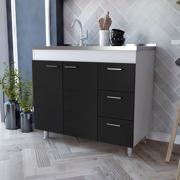 35.40 - inch high modern kitchen cabinet with three drawers / Organizes kitchen essentials