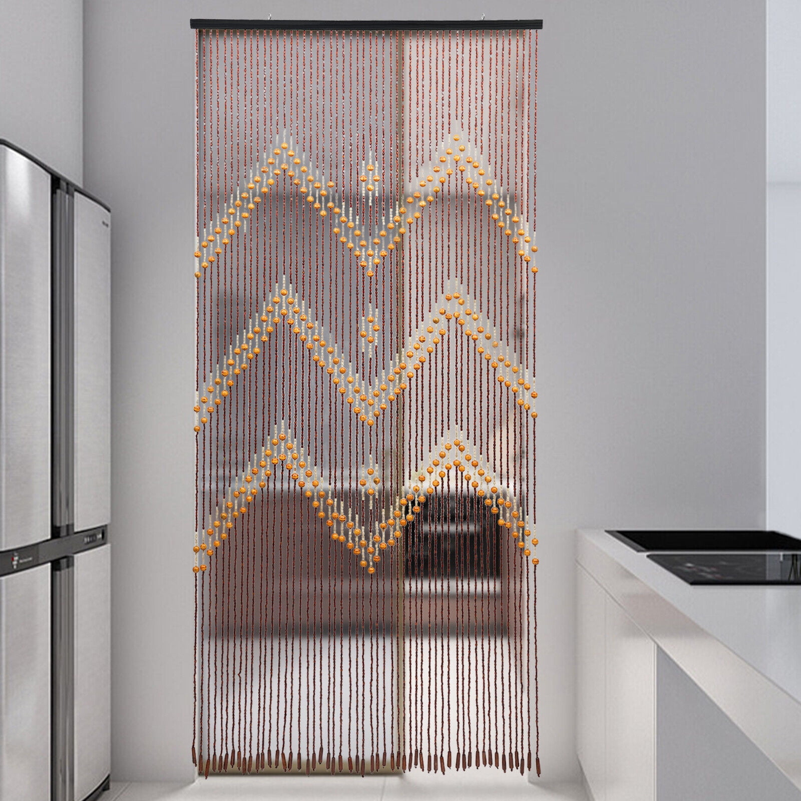 35.43*76.77inch Handmade Beaded Curtain Wood & Bamboo Fly Screen for Bath Bedroom Porch Doorway