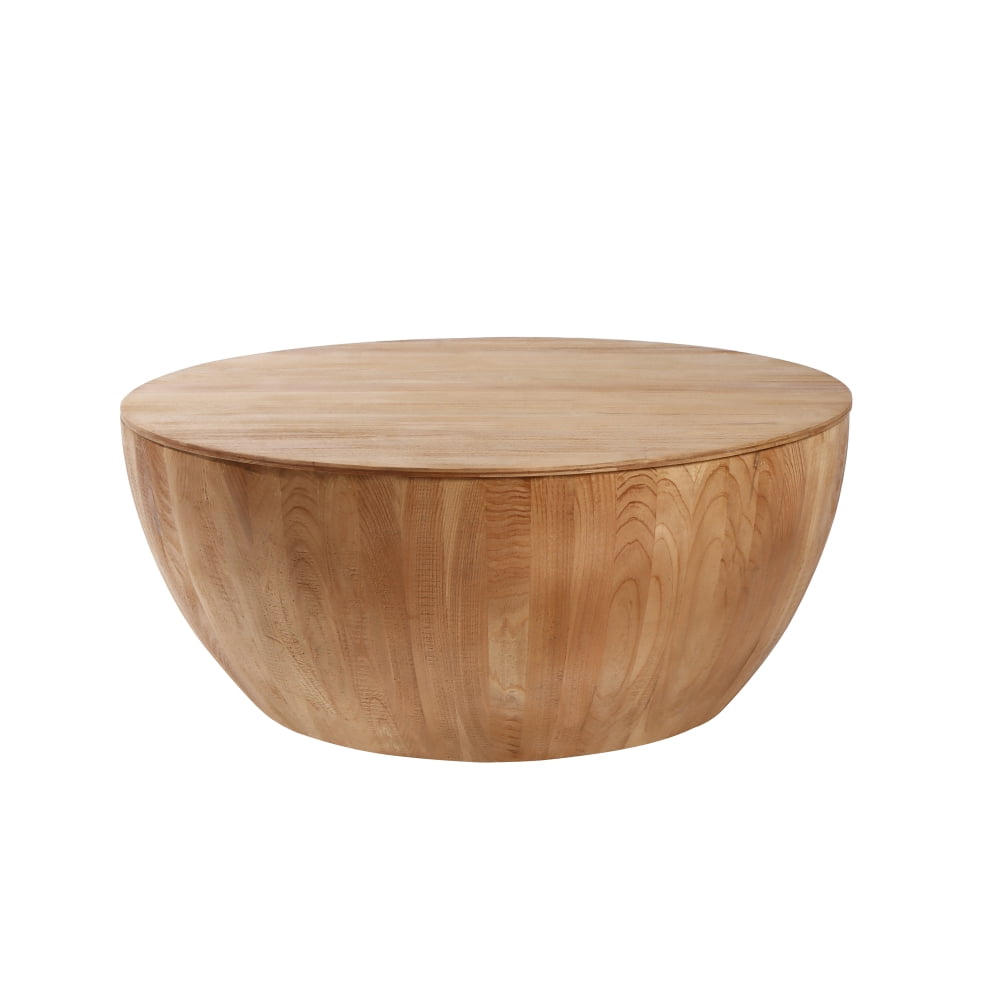 35.43" Bucket Shaped Coffee Table, Solid Wood Vintage Round Coffee ...