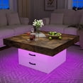 thumbnail image 1 of Holaki 35.43" Square Coffee Table, Farmhouse Wooden Center Table with 2 Storage Drawers & LED Light, Large Cocktail Table for Living Room, White, 1 of 9