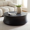 thumbnail image 1 of 35.43 Inch Fiberglass Coffee Table for Living Room, Matte Finish Side Table, Handcraft Drum Round Coffee Table for Bedroom,Apartment, No Need Assembly, Black, 1 of 9
