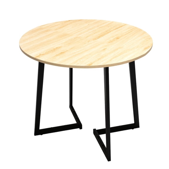 35.43 Inch Half Split Round Dining Table for 45 People, Industrial VShaped Bend Metal Legs Space Saving Small Kitchen Dinner Table for Apartment, Light Wood Grain