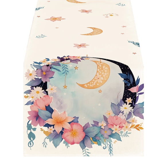 35.43 Inch Ramadan Table Runner, Eid Mubarak Islamic Lantern Star Design, Polyester Fabric Dining Table Decoration for Kitchen, Mantel and Holiday Party Home Decor