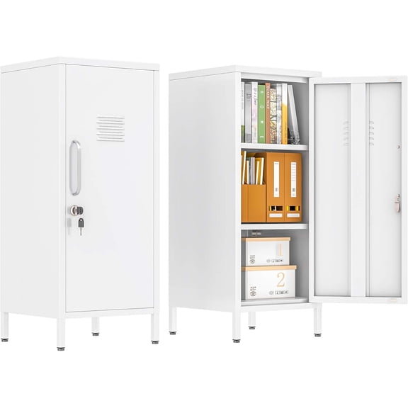 35.43" Metal Storage Locker with Lock, 1 Door & 2 Adjustable Shelves White
