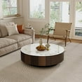 thumbnail image 1 of 35.43" Modern Coffee Table for Living Room, Round Coffee Table with Storage Drawer, Sintered Stone Top with Metal Base, NO Assembly Living Room Table Tea Table for Home Office, 1 of 5