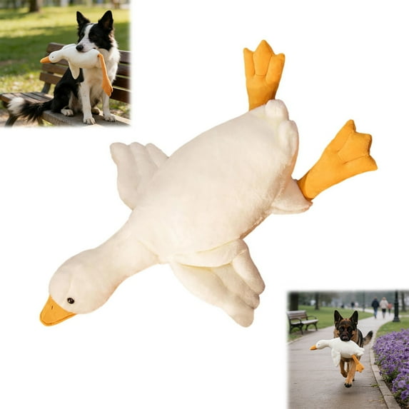 35.43" Oversized White Goose Dog Toy Giant & Washable Plush for Aggressive Chewers, Ideal for Both Indoor Lounging and Outdoor Play