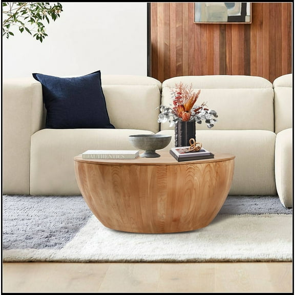 35.43"Vintage Style Bucket Shaped Coffee Table for Office, Dining Room and Living Room,Natural