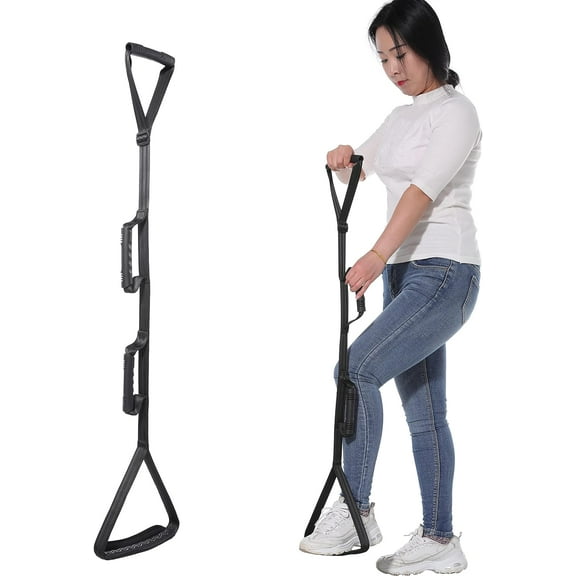 35-44 Inch Upgraded Version Long Leg Lifter Strap - Multi-Loop Adjustable, Rubber Handgrips & Non-Slip Foot Pad, Hip & Knee Replacement Surgery, Mobility Aids for Wheelchair, Car, Bed