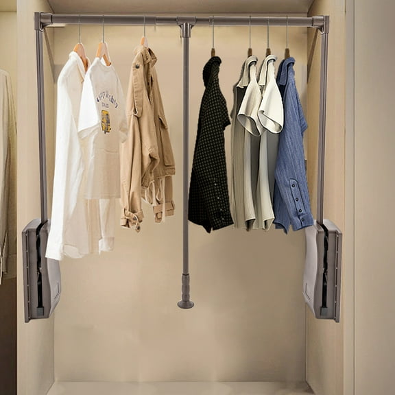 35-47 " Adjustable Closet Rod Closet-Mounted Simple Pull Down Hanger Shelf US For Laundry Rooms, Bedrooms, Living Rooms, Balconies