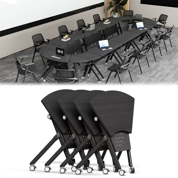 35.4IN Conference Table,Folding Conference Room Table with Silent Wheels,Fan Shaped Training Table,Meeting Tables for Office Classroom