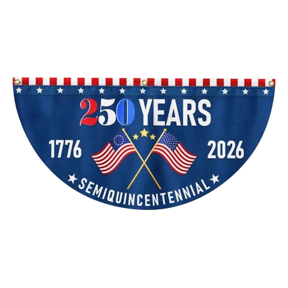 35.4In Us Patriotic Bunting Flag Half Round Banner Weatherproof Pennant For 250Th Anniversary Porch Fence Outdoor Decor(Blue-45X90Cm)